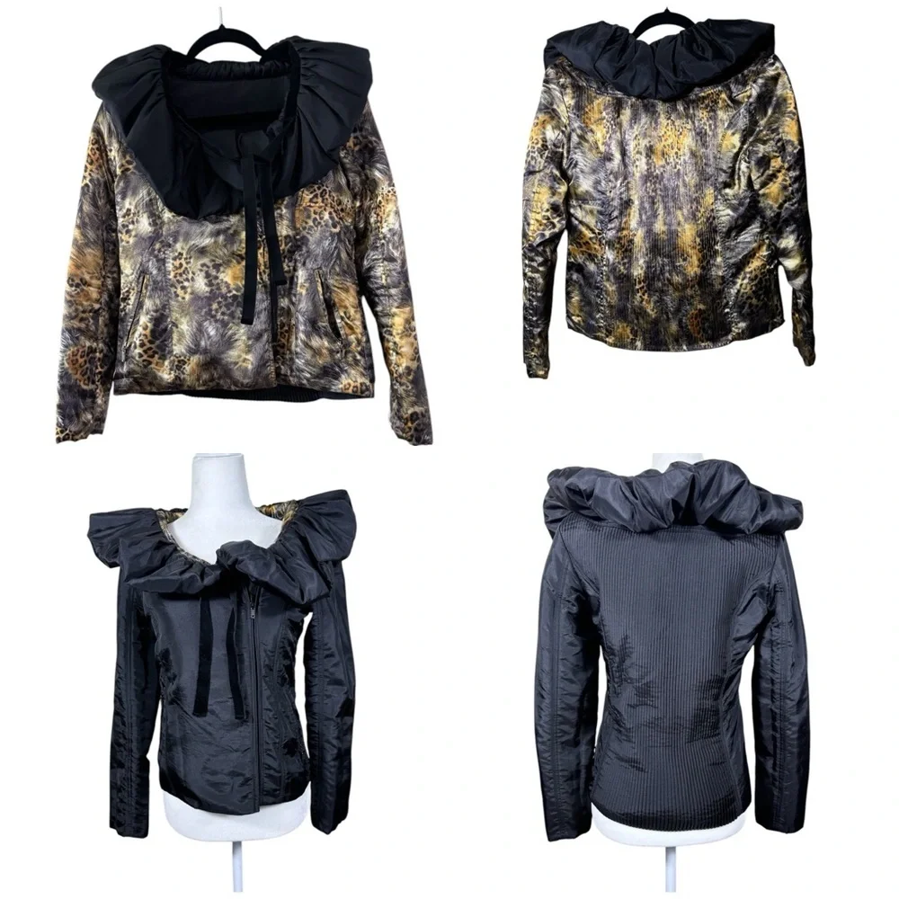 Vintage LINDI Glam Reversible Jacket, Coffee/Leopard Print Women's XS